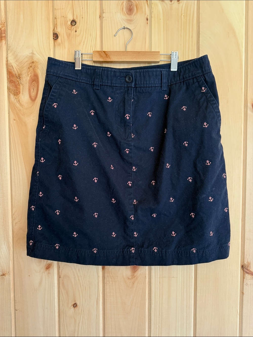 ⚓ L.L. Bean Nautical Navy Blue & Pink Anchor Favorite Fit Cotton Skirt - Size 14